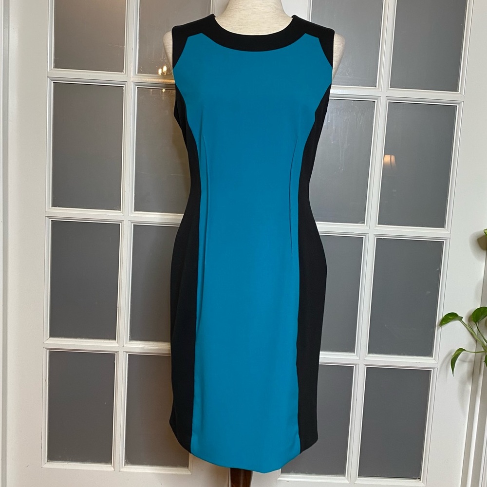 EUC Women’s Size 6, Calvin Klein Teal and Black Sleeveless Sheath Dress